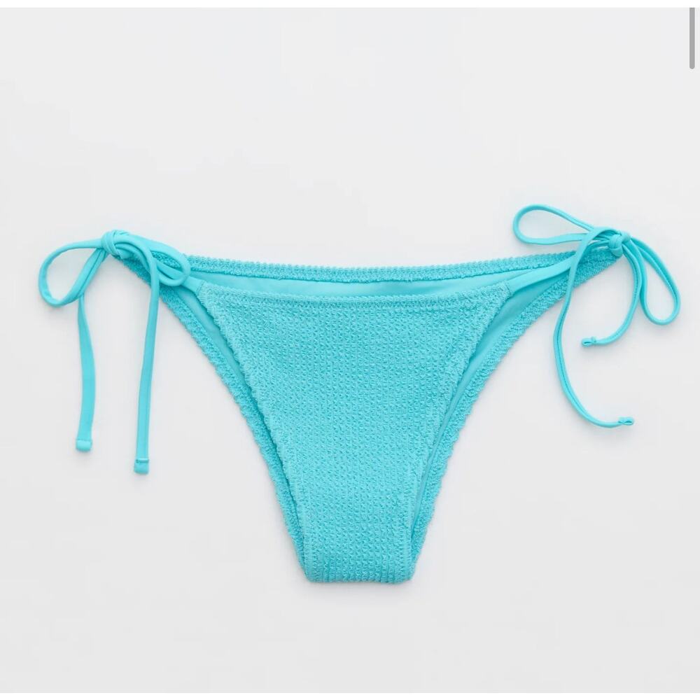 Aerie Shimmery Crinkle Cheekiest Tie Bikini Bottom - Size Small